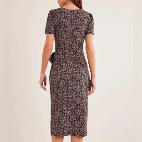 Boden Knot Front Jersey Midi Dress in Black Block Paisley - NEW - Size 16-18R - Picture 3 of 12